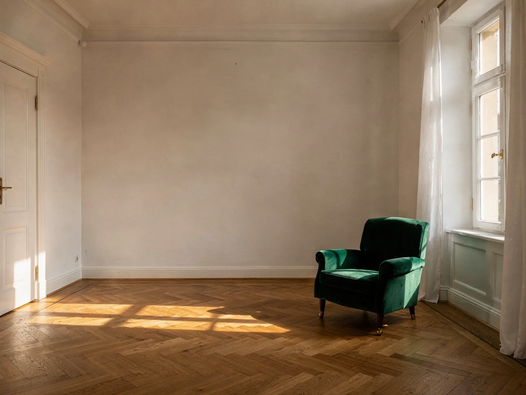 Wohnraum im Abendlicht mit Blick zum See